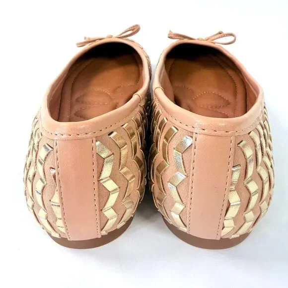NWOT Lucky Brand Women 8.5 Sargena Ballet Flat Nude Blush Gold Metallic Chevron - Picture 7 of 10